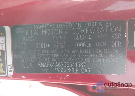 2016 Kia Forte Lx z USA, uszkodzony, nr VIN KNAFX4A67G5541587